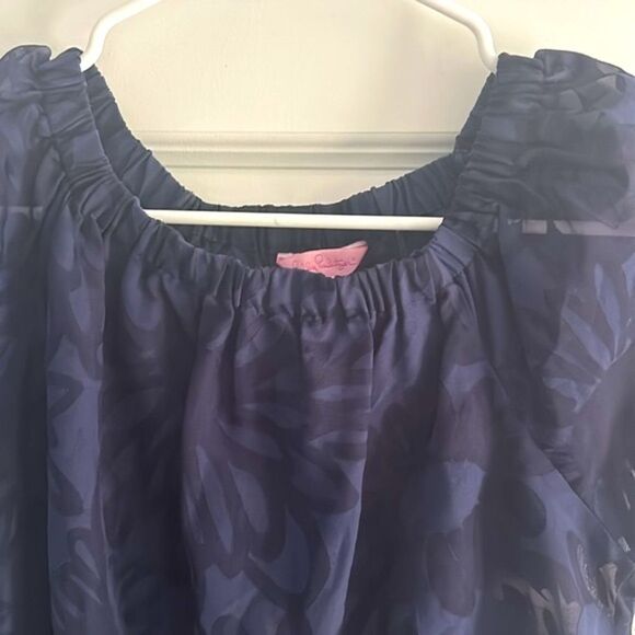 Lily‎ Pulitzer navy blue sheer floralpattern cap sleeve blouse size XS - Picture 3 of 7